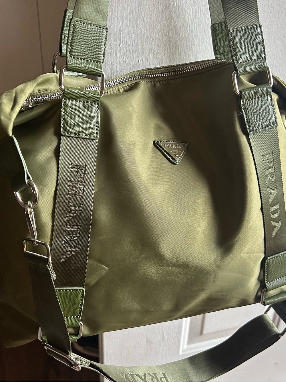 Prada Tessuto nylon shoulder tote bag in Olive Green color. ONLY USED ONCE. - Picture 3 of 14